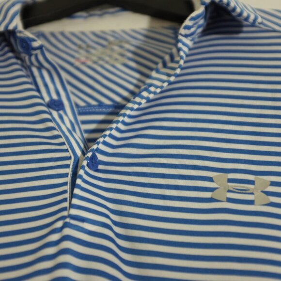 Under Armour Heatgear Regular coldblack blue Striped Polo Shirt Blue Men's M - Picture 3 of 8